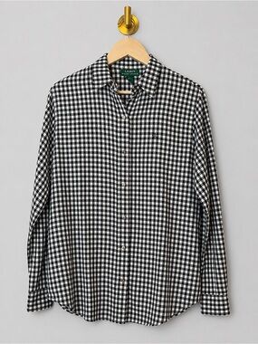Lauren Ralph Lauren Black White Gingham Button Down Shirt Classic Check Blouse